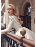 Long Sleeve Boat Neck Ivory Satin Wedding Dress